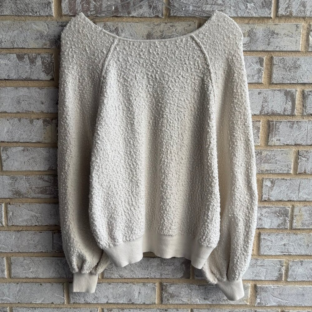 Free People V-Neck Long Sleeve Cream Boucle Sweater Women's Size S - Picture 2 of 8
